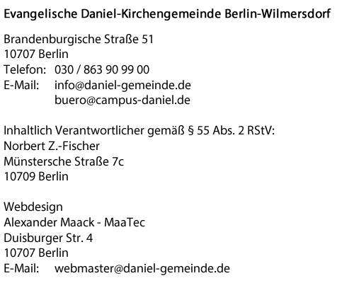 Impressum der Daniel-Gemeinde Berlin